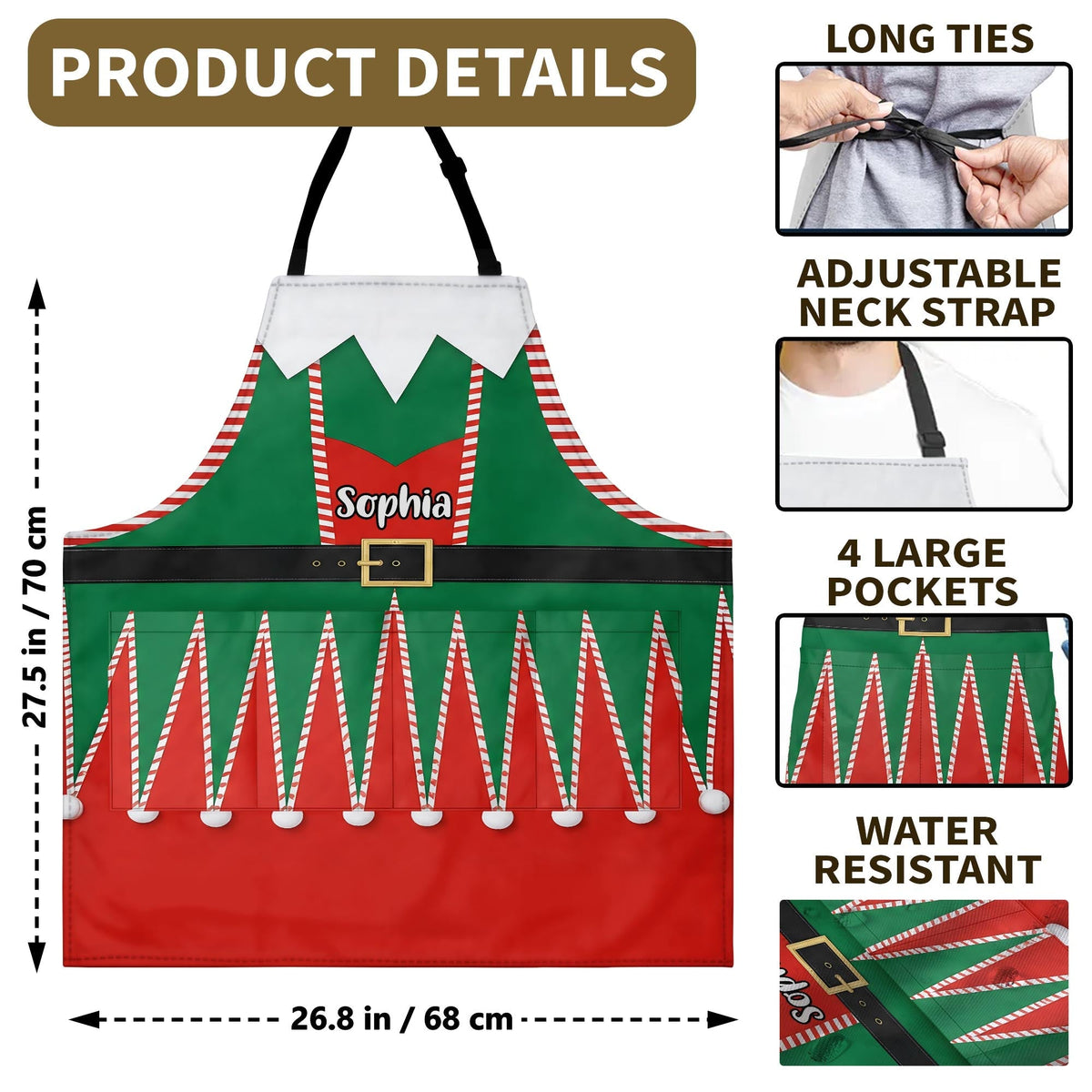 Spread The Holiday Joy, Personalized Elf Costume With Belt - Personalized Apron - XMAS235_AAP