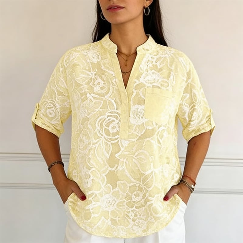 Round neck Button-Down Printed Blouse