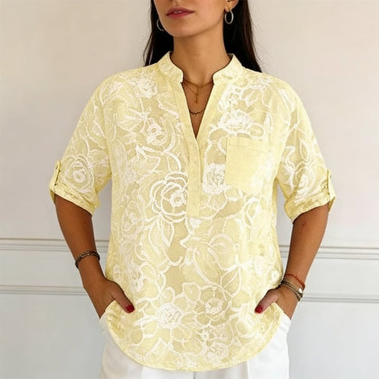 Round neck Button-Down Printed Blouse