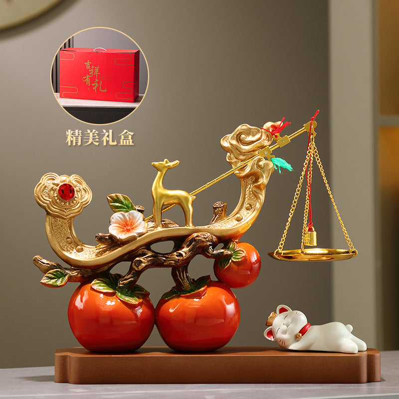 Chinese New Year Deer Statue - Elegant Resin Figurine Suitable for Housewarming Wedding Gift, Decor for Business Opening, Shelf Tabletop Decoration with Auspicious Wishes, Traditional Chinese Gift Box for Use