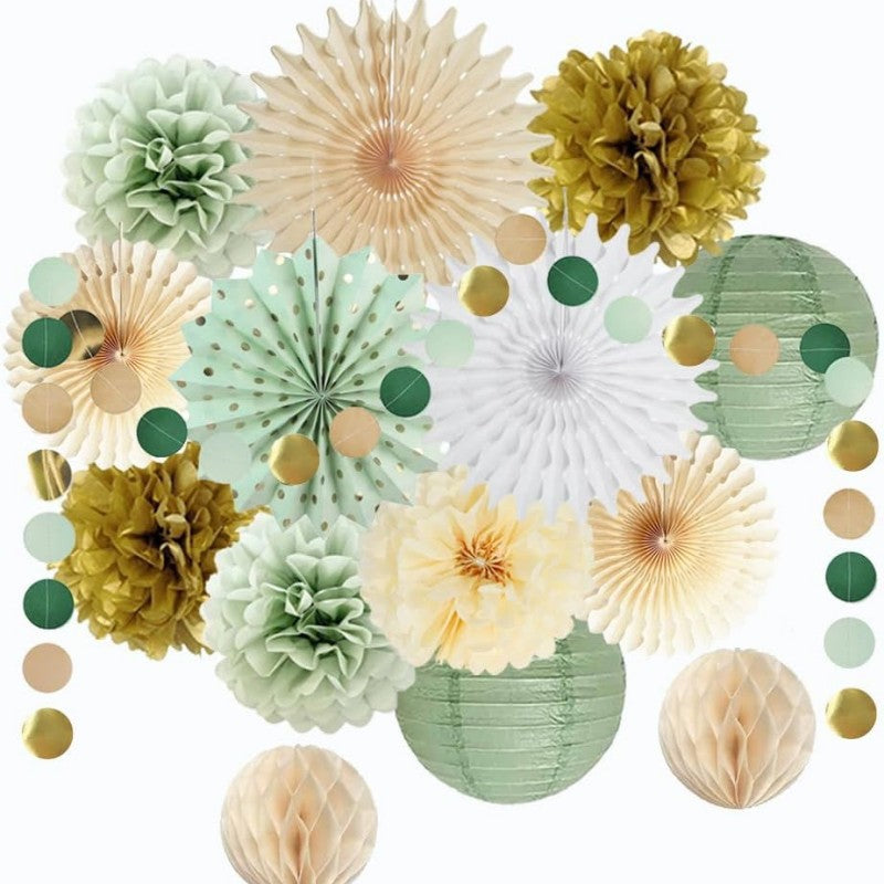 2026, Sage Green Paper Lantern Set Party Decorations Paper Flowers Garland for Event Supplies