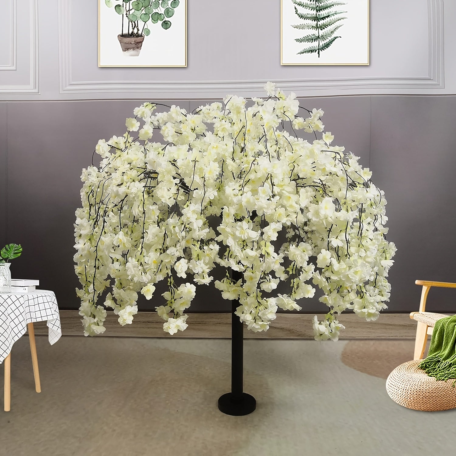 White Cherry Blossom Tree DecorRealistic Cherry Blossom Trees, Vines, And Indoor Handcrafted Wishing Trees; Realistic Weeping Cherry Blossom Trees Ideal for Parties, Weddings, And Christmas (Sizes: 47.24inch, 59.06inch, 70.87inch)