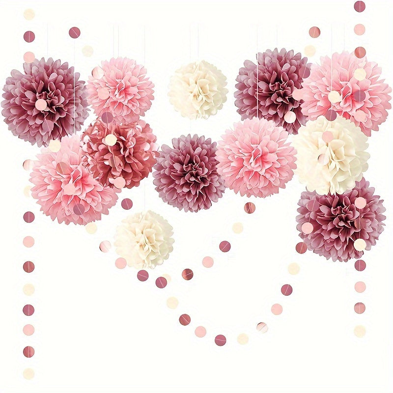 2026 New, Multi-Color Blush Pink Beige Rose Golden Tissue Paper Flower Garland Standalone Bouquets Pompoms Wedding Shower Party Decorations Elegant Event Decorations for Weddings Birthdays Special Occasions