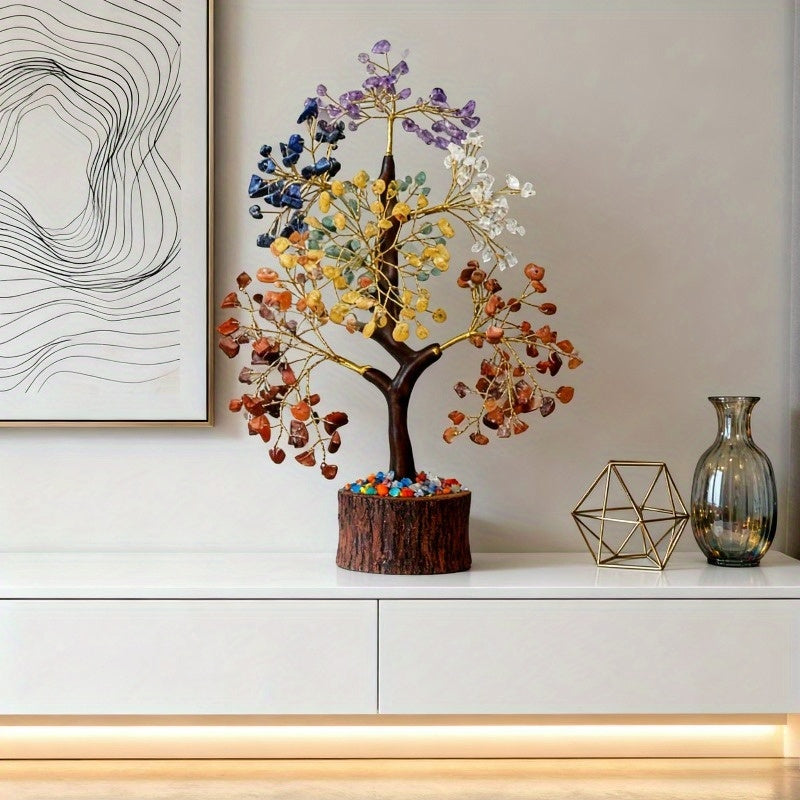 Handmade Natural Crystal Tree of Life with Multicolored Gemstones - High-Quality Artificial Tree for Home Decor, Christmas Ornament, and Spiritual Decoration, Tree Of Life Decor, Best for Christmas