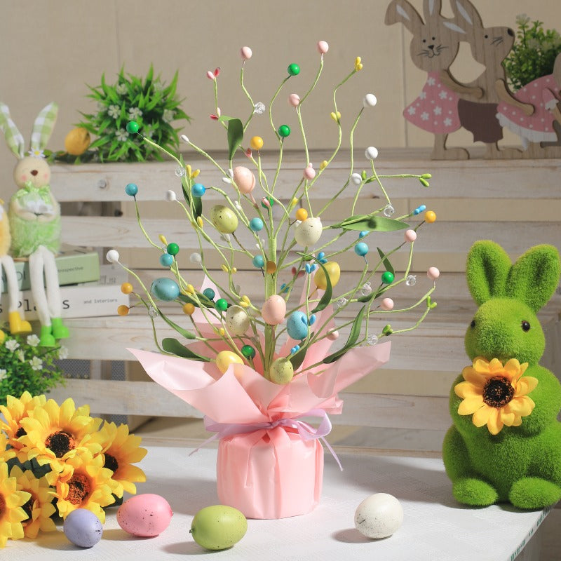 Small Artificial Tree Adorned with Flowers, Perfect for Spring Festival Tabletop Decor, a Maintenance-Free Easter Ornament Made of Plastic