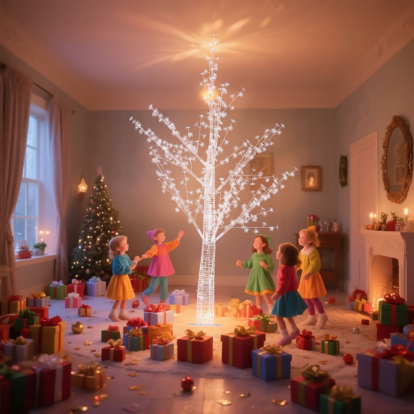 1pc 82.6in\u002F35.5in LED Transparent Acrylic Tree Light, 8 Functions with USB Power Romantic Decoration, Suitable for Christmas, Valentine's Day, Wedding Home, Bedroom, Office And Living Room, Courtyard And Other House Decoration