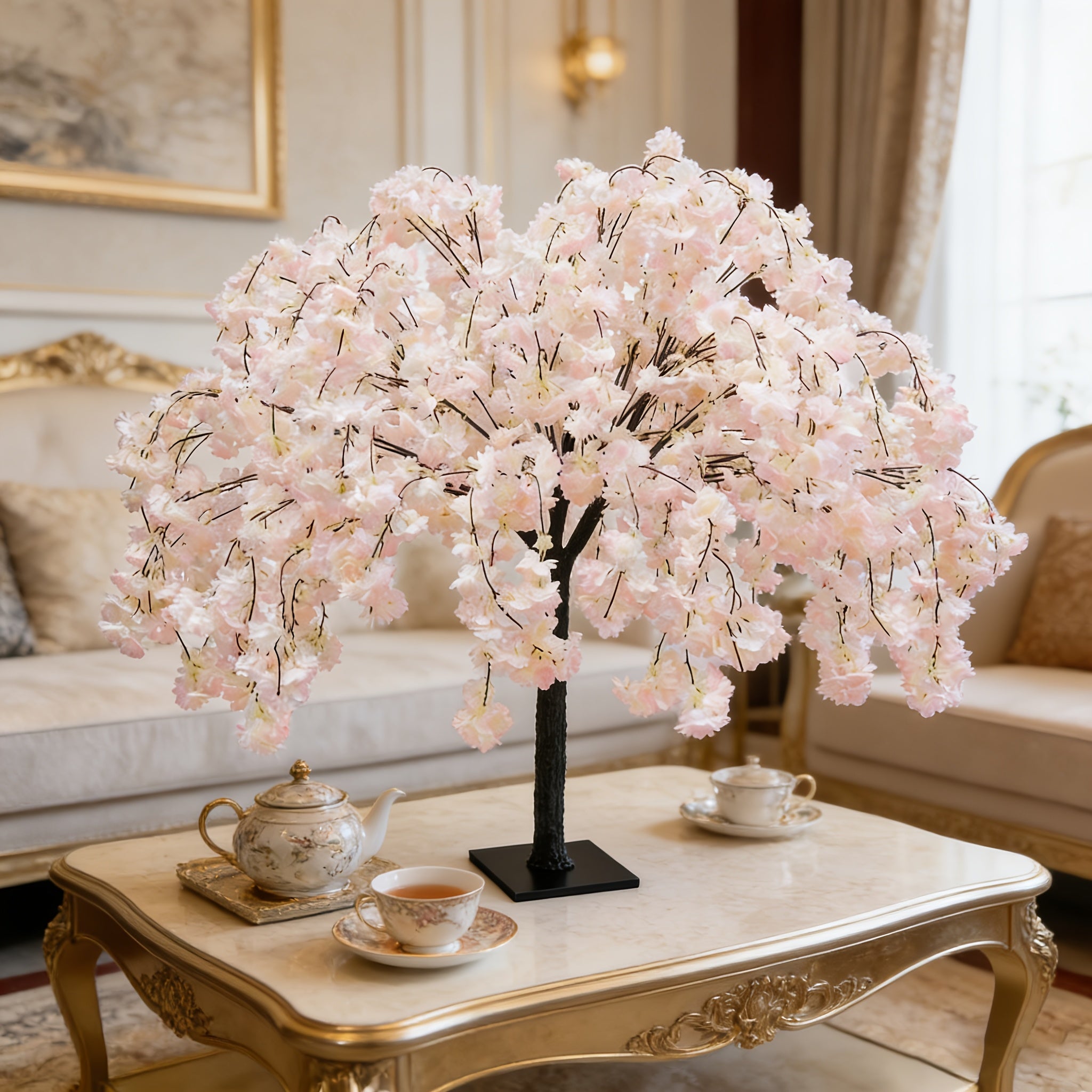 White Cherry Blossom Tree DecorRealistic Cherry Blossom Trees, Vines, And Indoor Handcrafted Wishing Trees; Realistic Weeping Cherry Blossom Trees Ideal for Parties, Weddings, And Christmas (Sizes: 47.24inch, 59.06inch, 70.87inch)