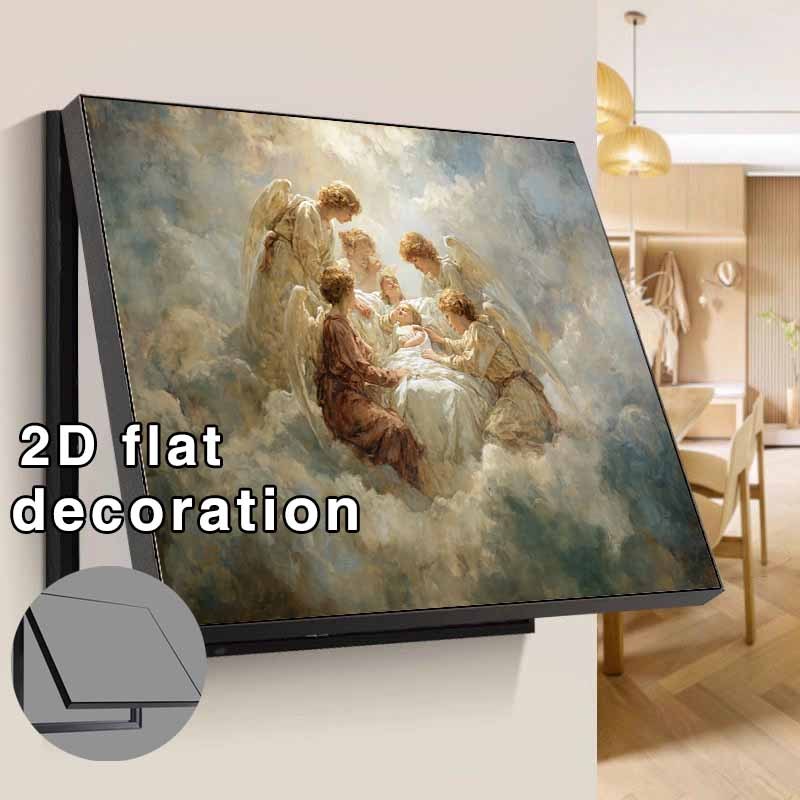 1 Modern Minimalist 2D Flat Decorative Outlet Cover Panel for Electric Meter Box, Angel Oil Painting Style, Elegant Art Home Decor, Enhances Space Aesthetics, Safe and Practical, Seamlessly Integrates into Wall Design. - Black Frame - Easy Snap-On