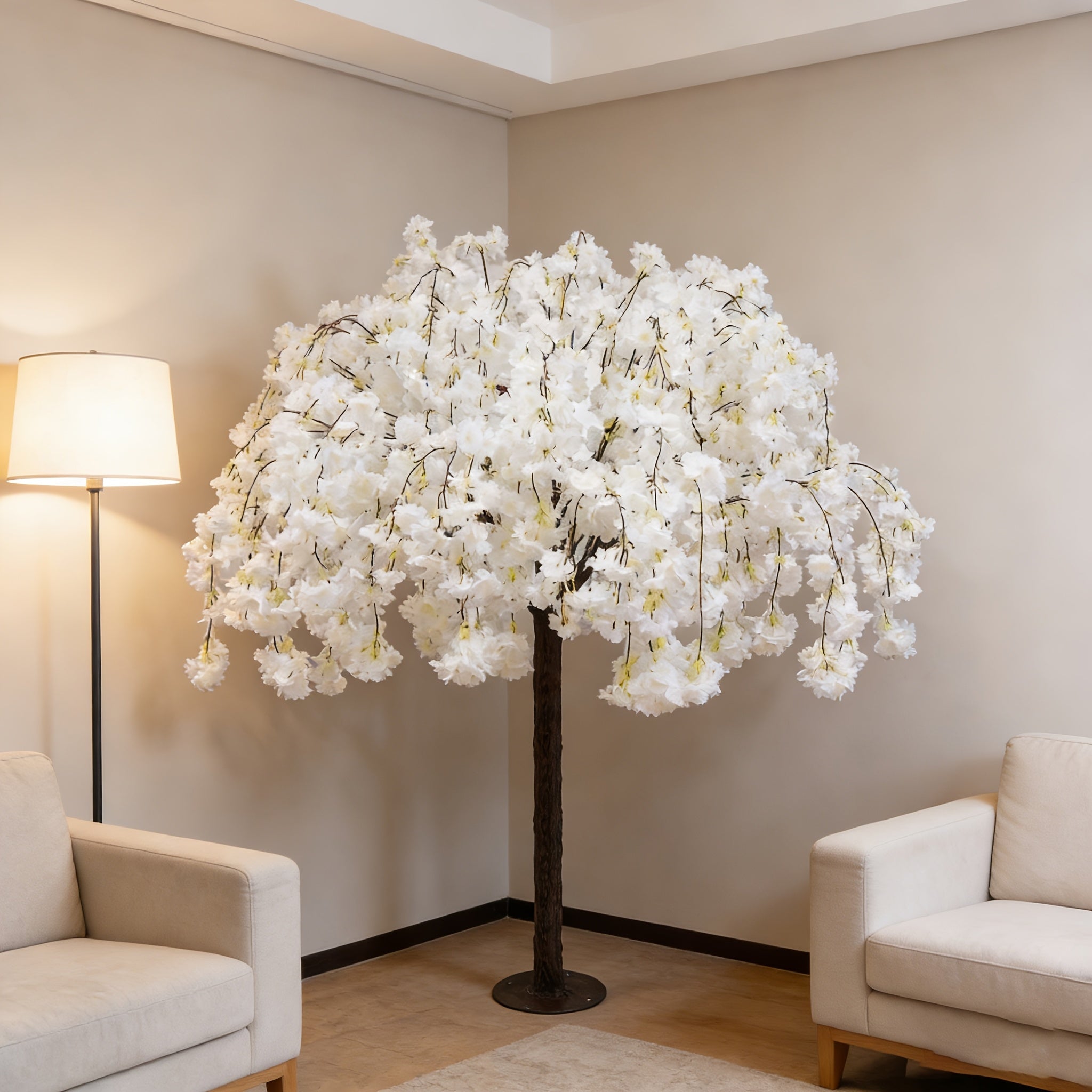 White Cherry Blossom Tree DecorRealistic Cherry Blossom Trees, Vines, And Indoor Handcrafted Wishing Trees; Realistic Weeping Cherry Blossom Trees Ideal for Parties, Weddings, And Christmas (Sizes: 47.24inch, 59.06inch, 70.87inch)