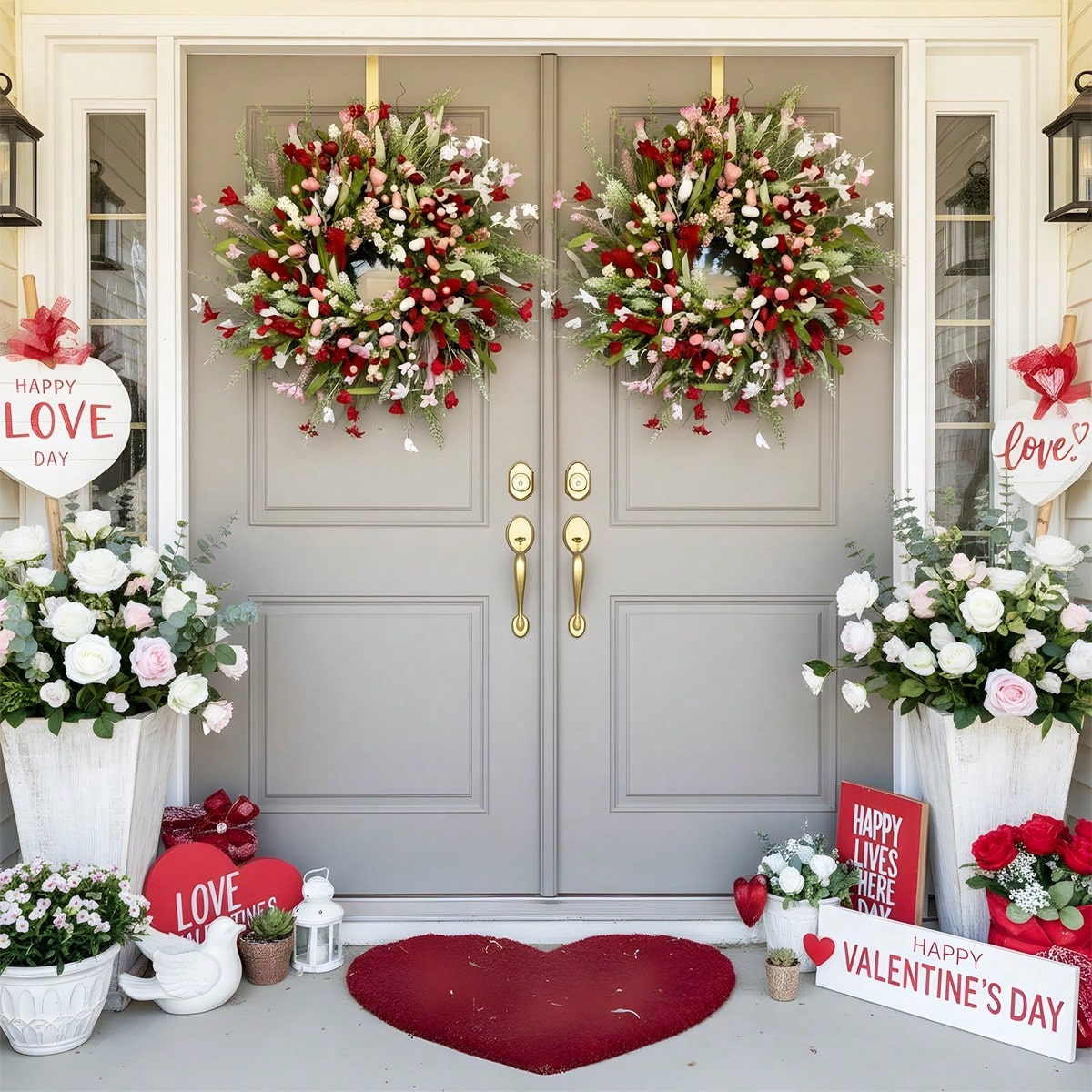 17.72' Spring Wreaths for Front Door Not Withering Artificial Floral Wreath with Wildflowers Summer Decorations for Indoor Outdoor Window Wall Farmhouse Porch Wedding Easter Home Decor Red Pink, Valentines Day, Mothers Day, Spring Decoration