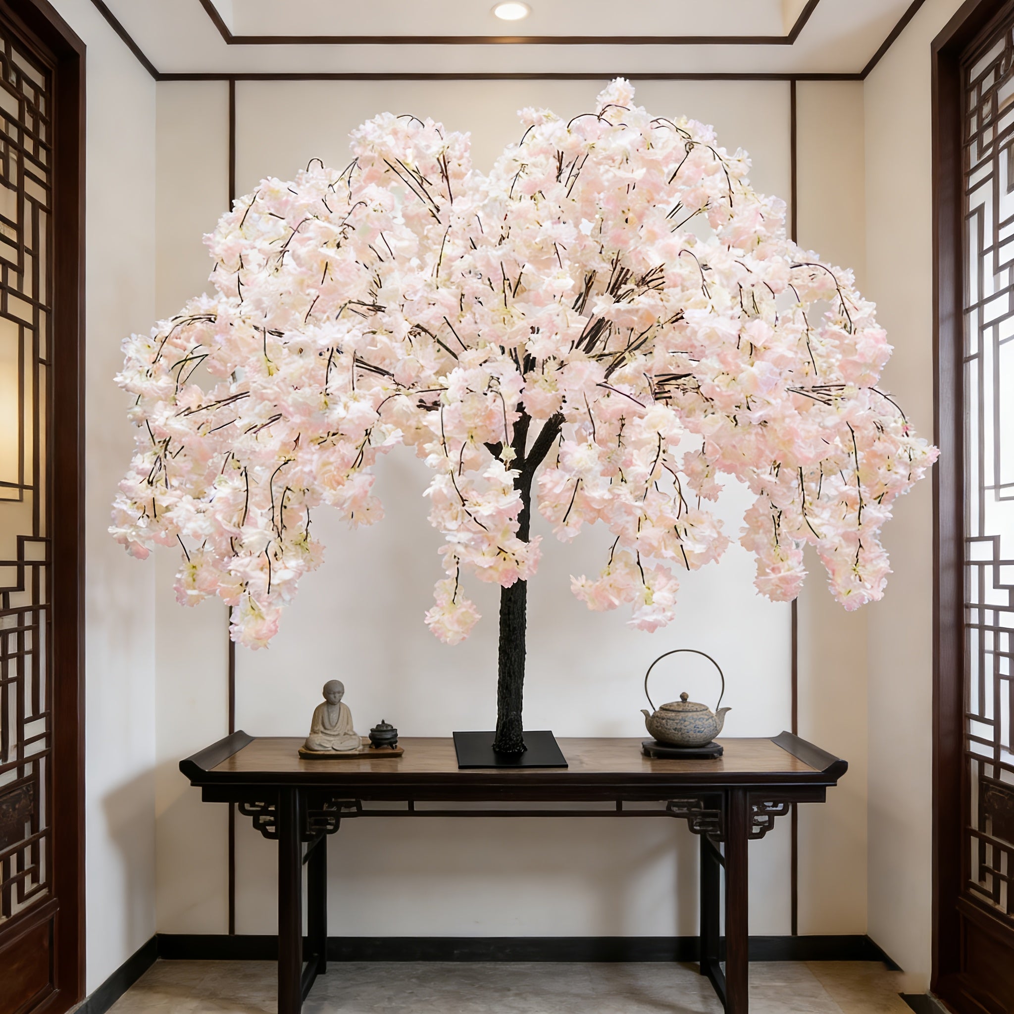 White Cherry Blossom Tree DecorRealistic Cherry Blossom Trees, Vines, And Indoor Handcrafted Wishing Trees; Realistic Weeping Cherry Blossom Trees Ideal for Parties, Weddings, And Christmas (Sizes: 47.24inch, 59.06inch, 70.87inch)