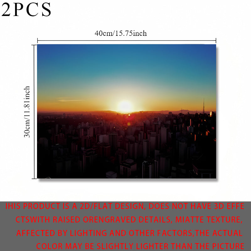 2pcs City Skyline Sunset Pattern, Self-Adhesive Electric Meter Box Sticker, Living Room Fashion Wall Decal, Self-Stick 2D Flat Decorative Cover Plate Creative Wall Sticker Cover, Instant Peel-and-Stick Electric Meter Box Wrap, Suitable for Home