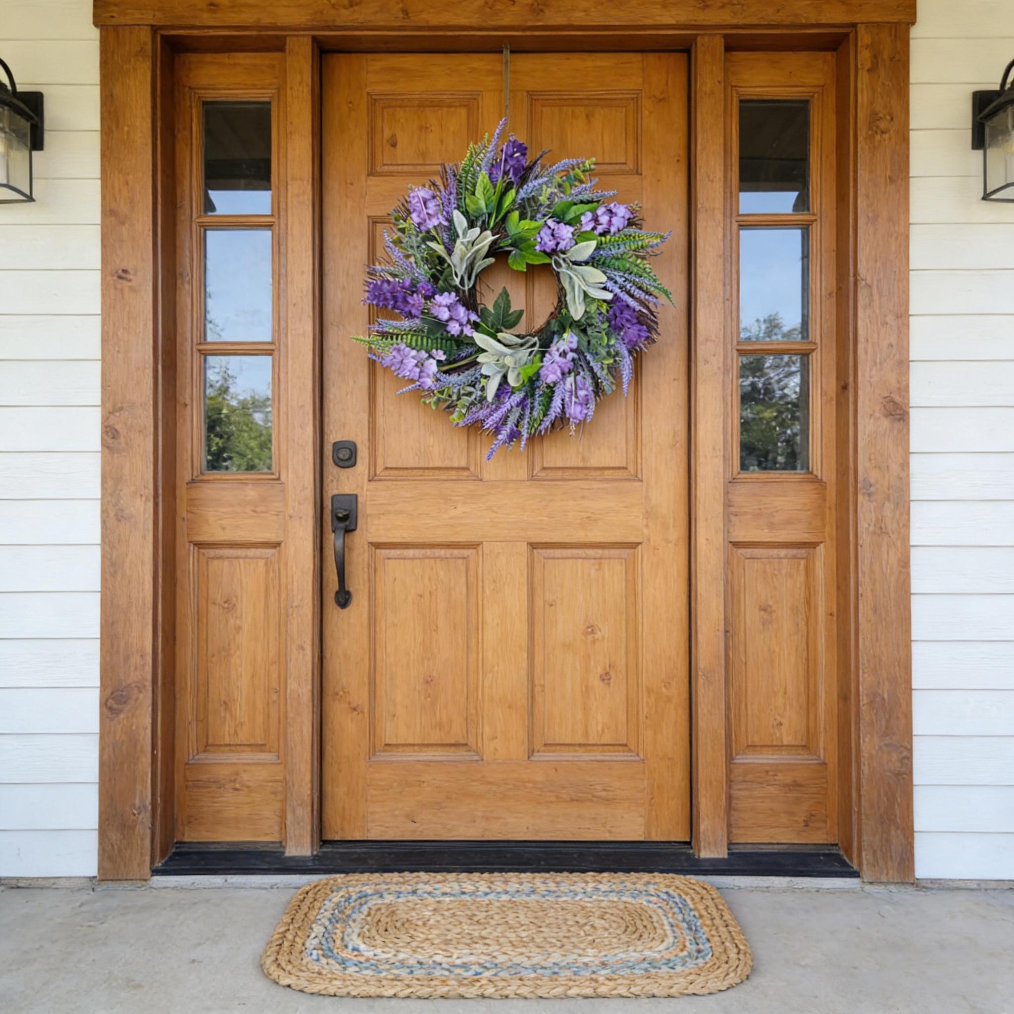 1pc 19Inch Lavender Wreath Suitable for Front Door, Wall-Mounted Country Style Artificial Flower Garland with Lavender Blooms, Plastic Indoor\u002F Decoration for Spring Summer Mother's Day Gift, Year-Round Door Decor