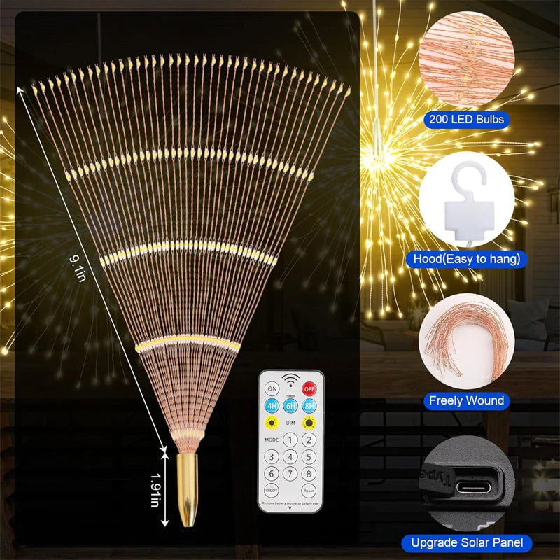 Solar Firework String Lights for Yard & Parties