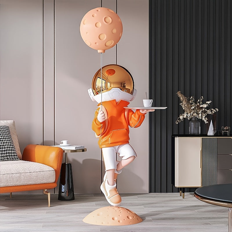 Space-Themed Decor Large Resin Astronaut Tabletop Decor - Golden & Black Space-Themed Furniture Sculpture with Serving Tray, No Electricity Needed for Living Room, Entryway, TV Cabinet - Whimsical Modern Home Decoration