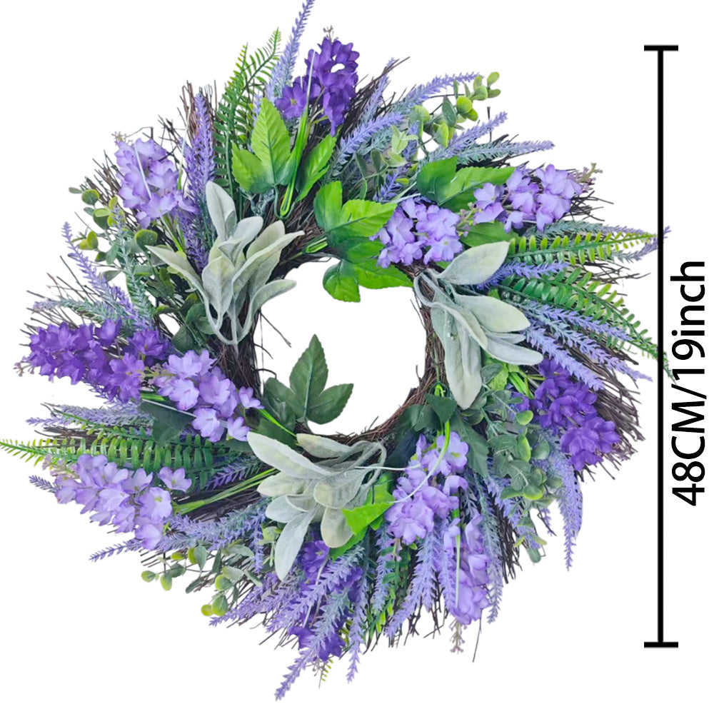 1pc 19Inch Lavender Wreath Suitable for Front Door, Wall-Mounted Country Style Artificial Flower Garland with Lavender Blooms, Plastic Indoor\u002F Decoration for Spring Summer Mother's Day Gift, Year-Round Door Decor