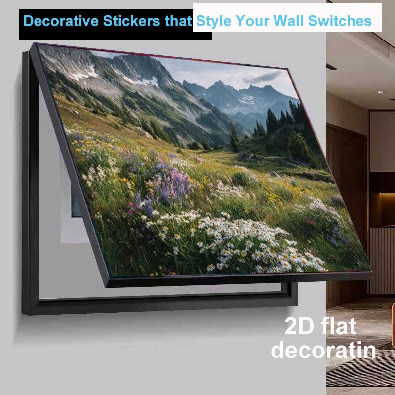 2pcs of Natural Landscape Mountain Flower Pattern Wall Stickers - Stylish Decorative Stickers for Electric Meter Box Covers, 2D Flat Design, Easy to Apply And Remove Without Residue