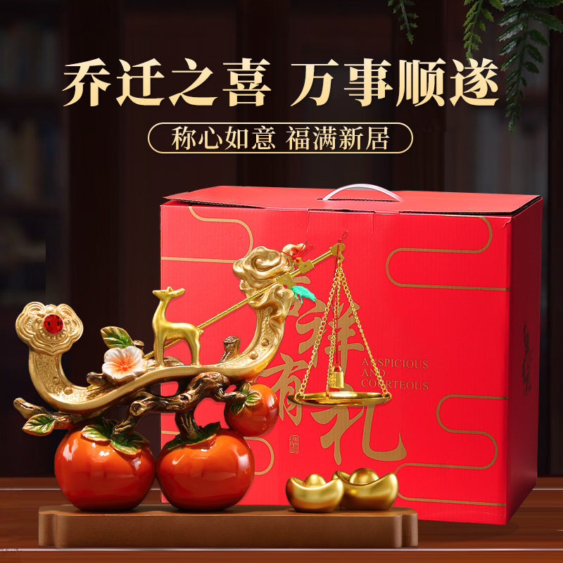 Chinese New Year Deer Statue - Elegant Resin Figurine Suitable for Housewarming Wedding Gift, Decor for Business Opening, Shelf Tabletop Decoration with Auspicious Wishes, Traditional Chinese Gift Box for Use